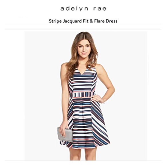 Adelyn Rae Dresses & Skirts - ADELYN RAE Stripe Jacquard Fit & Flare Dress- M - White Pink Blue AS SEEN ON TV